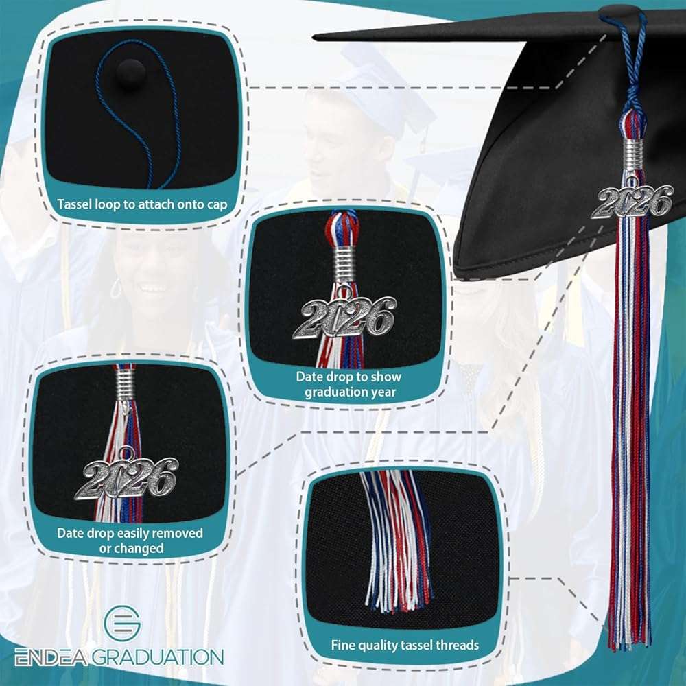 Endea Graduation Mixed Triple Color Tassel with Silver Date Drop - Image 3