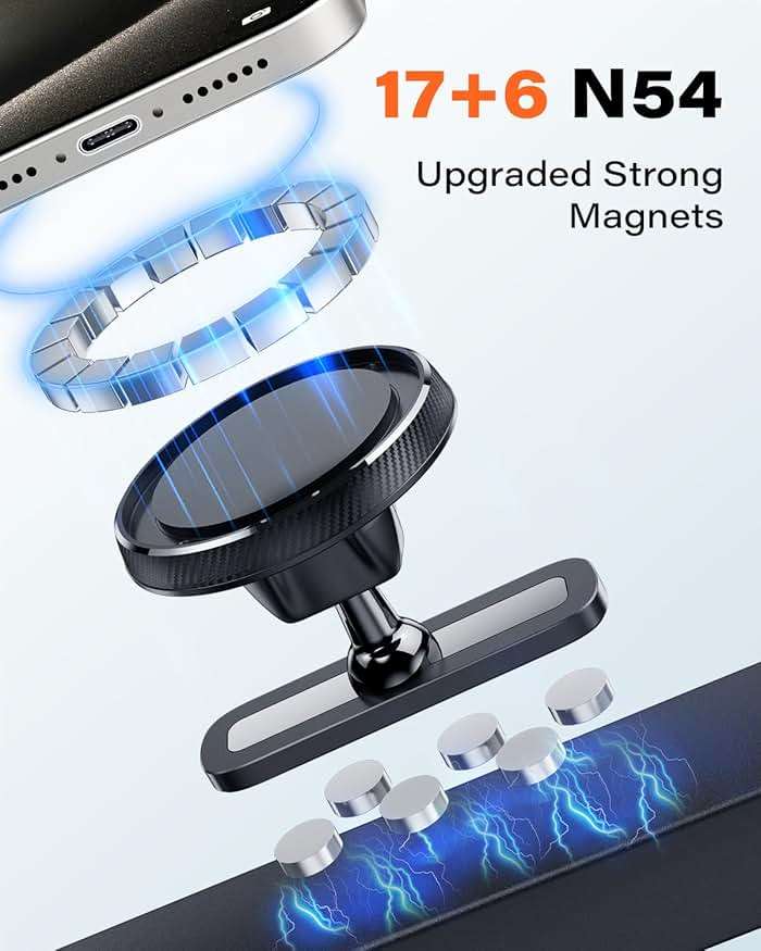 APPS2Car Magnetic Phone Holder for Gym, Alloy Base & Ball Joint, Attach to Metal Surfaces, Dual Magnet Phone Mount for MagSafe iPhone 12-17 Series, Black - Image 2