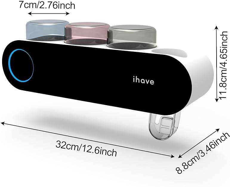 iHave Wall Mounted Electric Toothbrush Holders with 3 Cups, UV Sanitizer, Toothpaste Dispenser, Smart Home Bathroom Accessories & Decor, Black - Image 2