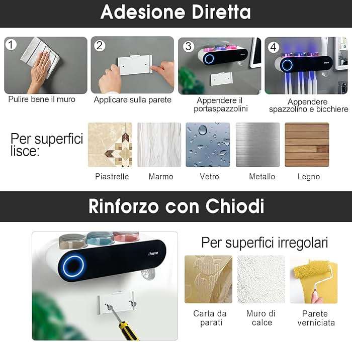 iHave Wall Mounted Electric Toothbrush Holders with 3 Cups, UV Sanitizer, Toothpaste Dispenser, Smart Home Bathroom Accessories & Decor, Black - Image 7