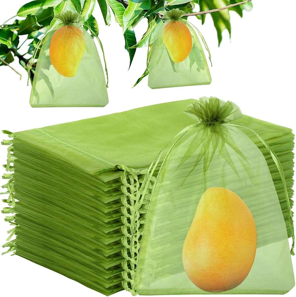 Unves 12 x 16 Inch Fruit Protection Bags, Garden Mesh Bags for Vegetables Fruits Covers, Drawstring Mesh Fruit Netting Bag for Banana Grape Pepper Garden Supplies, Green, 50 Pcs - Image 1