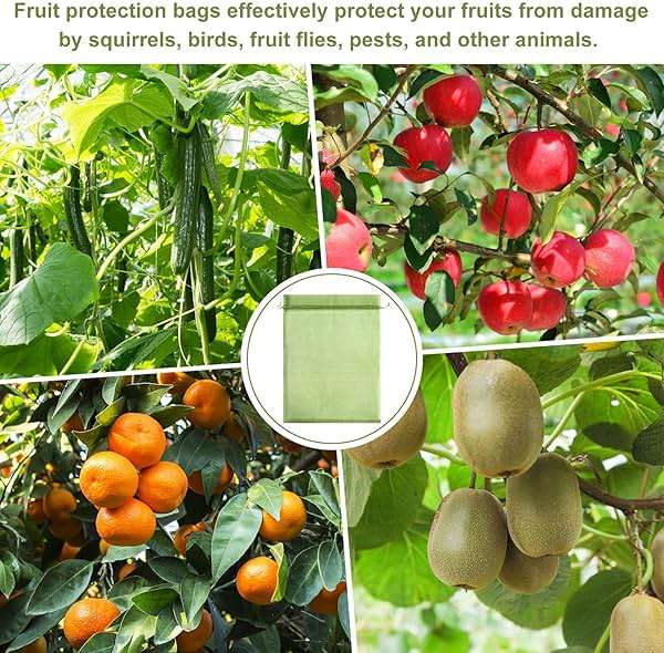 Unves 12 x 16 Inch Fruit Protection Bags, Garden Mesh Bags for Vegetables Fruits Covers, Drawstring Mesh Fruit Netting Bag for Banana Grape Pepper Garden Supplies, Green, 50 Pcs - Image 5