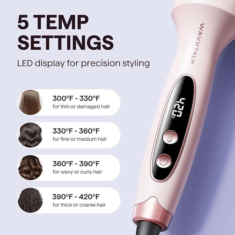 Wavytalk Thermal Brush Blowout Boost 1.5″ Heat Round Brush for Blowout Look | Negative Ion Technology, Tourmaline Ceramic, 5 Temperature Settings Dual Voltage, Less Damage, Sakura Pink - Image 5