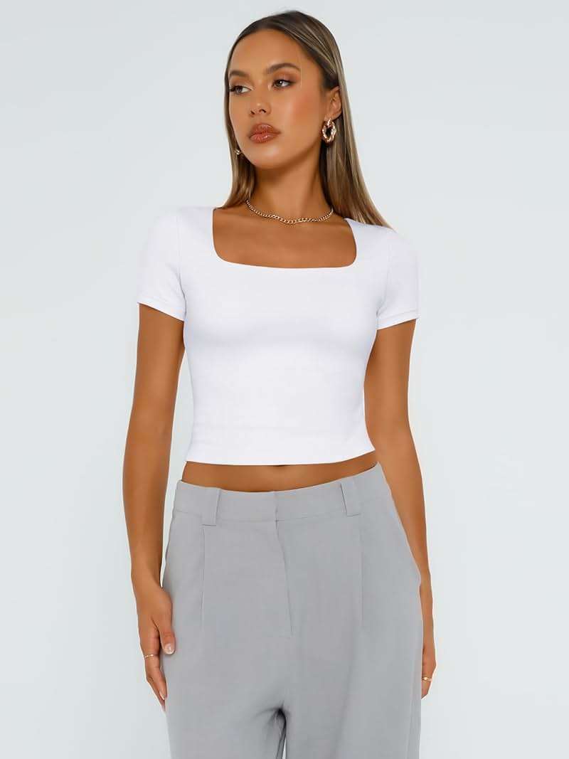 Trendy Queen Womens Double Lined Short Sleeve Crop Top for Summer Going Out - Image 2