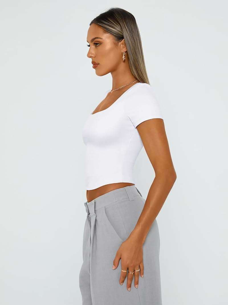 Trendy Queen Womens Double Lined Short Sleeve Crop Top for Summer Going Out - Image 3