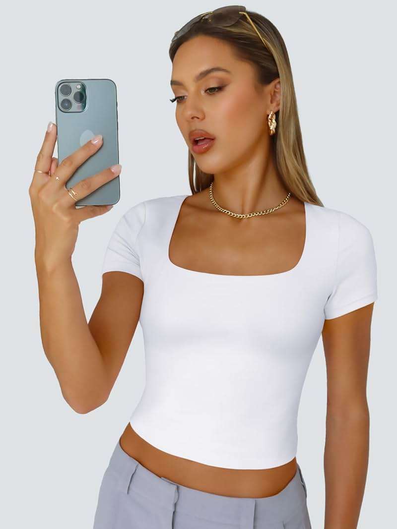 Trendy Queen Womens Double Lined Short Sleeve Crop Top for Summer Going Out - Image 5