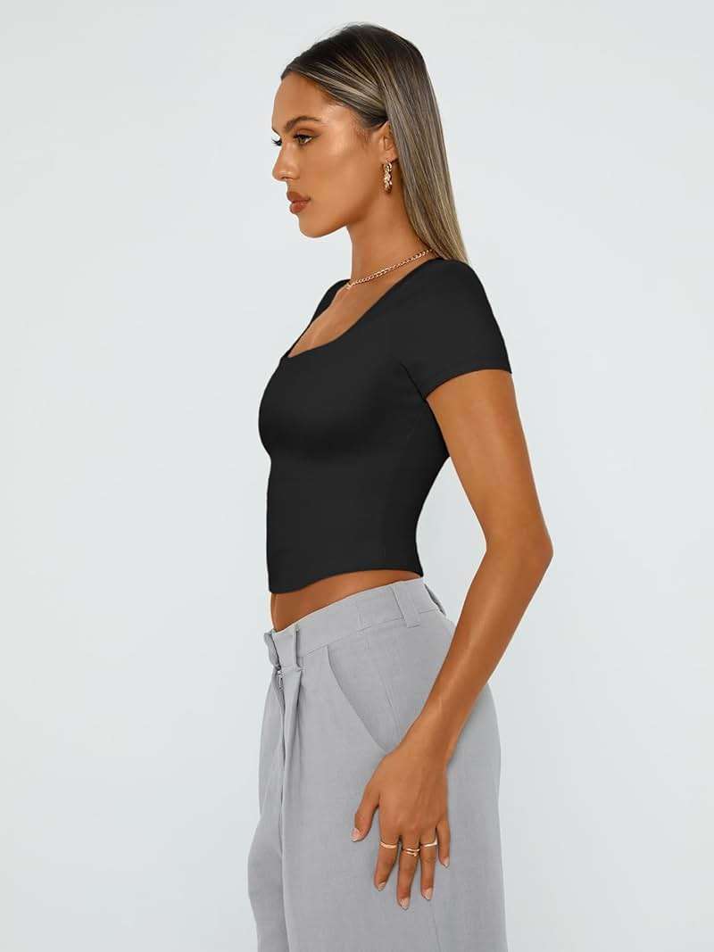 Trendy Queen Womens Double Lined Short Sleeve Crop Top for Summer Going Out - Image 3