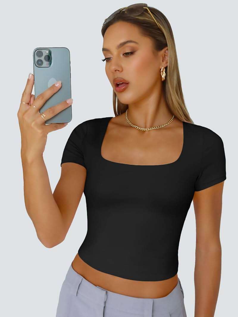 Trendy Queen Womens Double Lined Short Sleeve Crop Top for Summer Going Out - Image 5