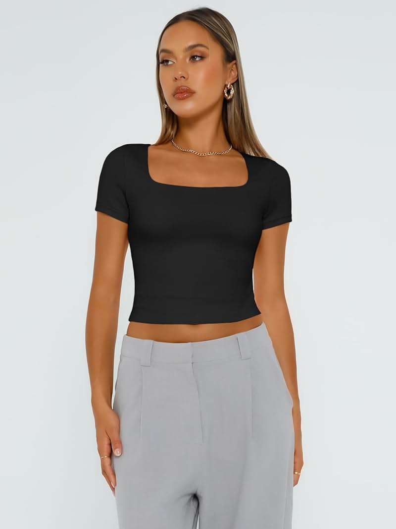 Trendy Queen Womens Double Lined Short Sleeve Crop Top for Summer Going Out - Image 2