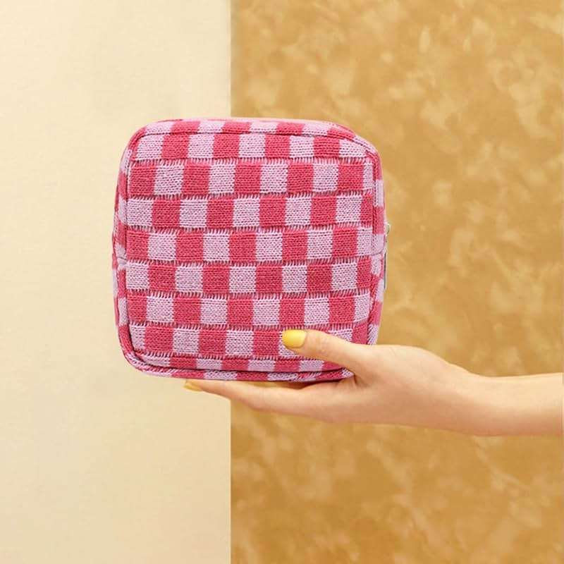 FFpaw Small Pink Makeup Bag for Purse, Mini Checkered Cosmetic Bag Zipper Cute Make Up Pouch Travel Toiletry Case Quilted Aesthetic Accessories Makeup Storage Bag Organizer for Women Girls - Image 7