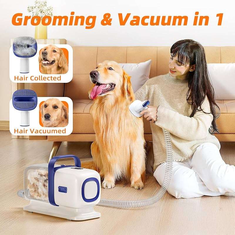 buenkee Dog Grooming Kit with Vacuum, 15000Pa Pet Hair Clipper and Shedding Brush, 2L Capacity, White - Image 2