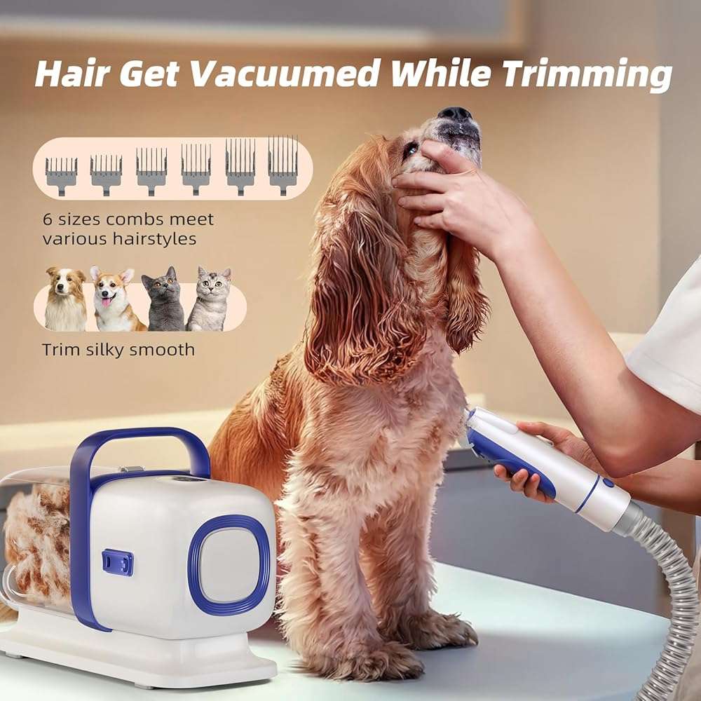 buenkee Dog Grooming Kit with Vacuum, 15000Pa Pet Hair Clipper and Shedding Brush, 2L Capacity, White - Image 4