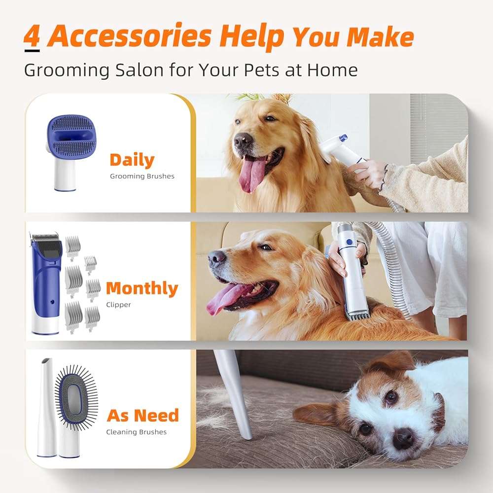 buenkee Dog Grooming Kit with Vacuum, 15000Pa Pet Hair Clipper and Shedding Brush, 2L Capacity, White - Image 5
