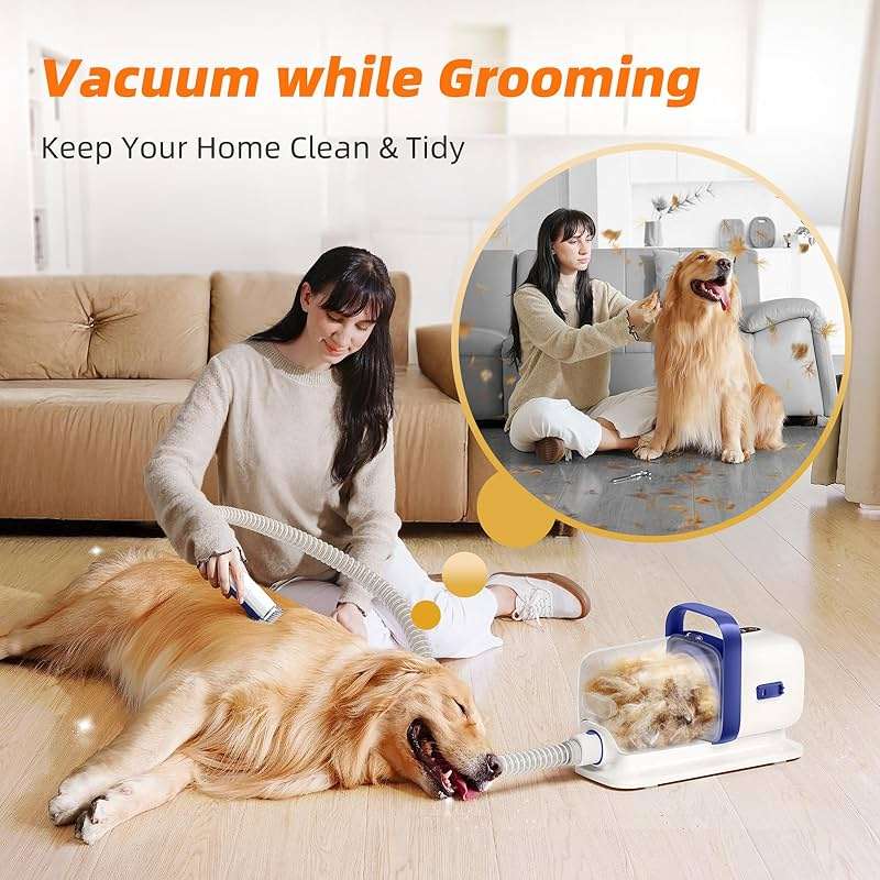 buenkee Dog Grooming Kit with Vacuum, 15000Pa Pet Hair Clipper and Shedding Brush, 2L Capacity, White - Image 6