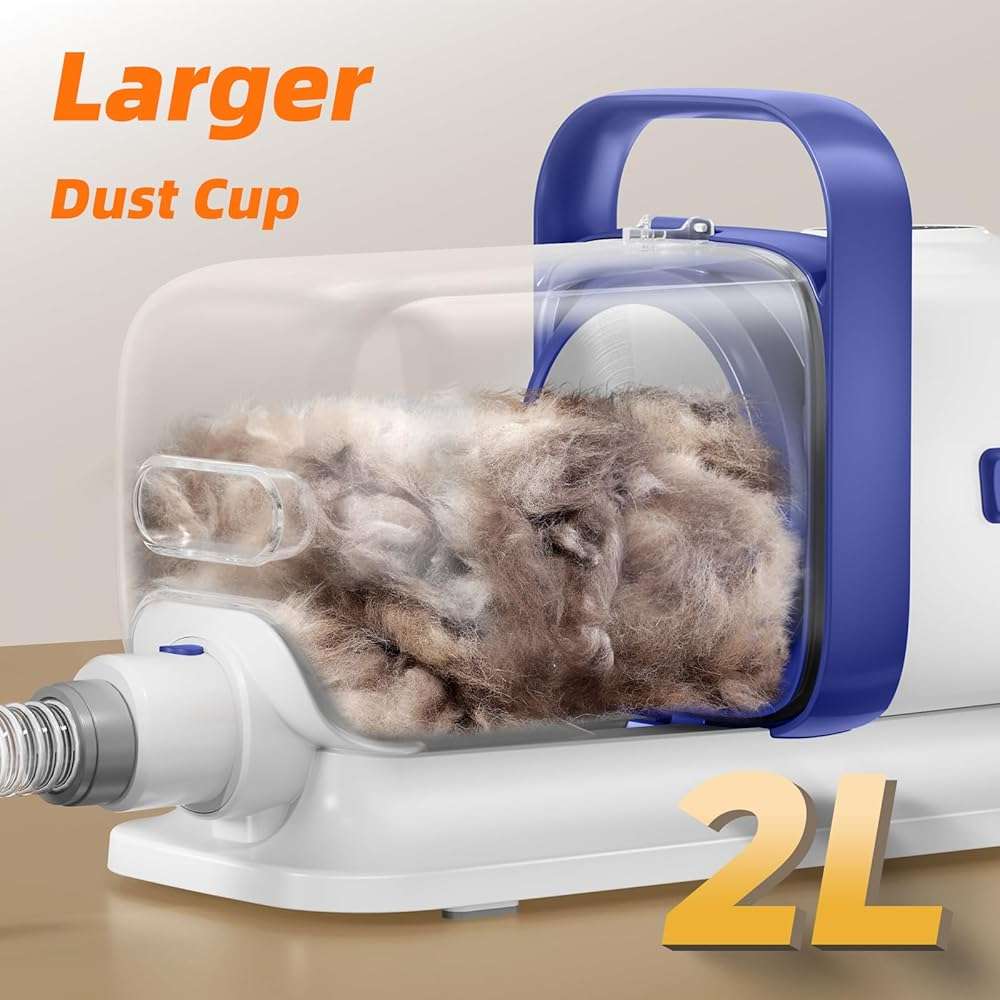 buenkee Dog Grooming Kit with Vacuum, 15000Pa Pet Hair Clipper and Shedding Brush, 2L Capacity, White - Image 7