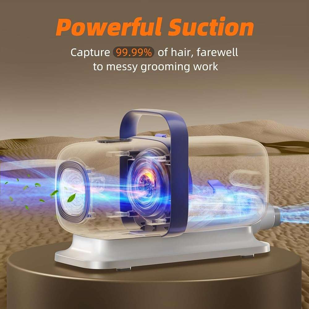 buenkee Dog Grooming Kit with Vacuum, 15000Pa Pet Hair Clipper and Shedding Brush, 2L Capacity, White - Image 8
