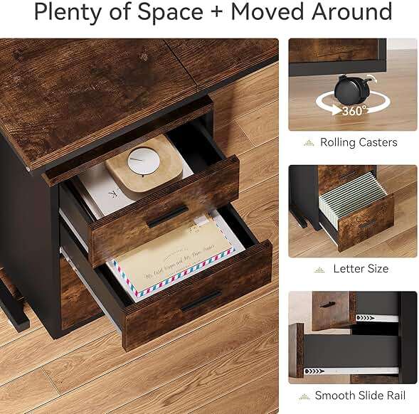LITTLE TREE 83 Inch L-Shaped Office Desk with Drawers, Large Executive Office Desk with Storage, Wooden Computer Desk with File Cabinet, Modern Work Desk for Home Office, Brown - Image 4