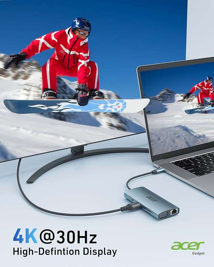Acer USB C Hub with 4k HDMI, 9-in-1 USB C to Ethernet Adapter, 5Gbps USBA 3.0 Docking Station, VGA Splitter, SD Card Reader, PD 100W Charging for MacBook, Acer, Laptops, Surface and More - Image 6