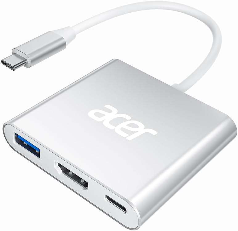 Acer USB C to HDMI Adapter, 4K USB C Hub with 100W PD, USBA 3.0 Port, HDMI to USBC Multiport Digital AV Converter for MacBook Neo/Pro/Air, iPad, Tablets, TV, Monitor and More (Silver) - Image 1