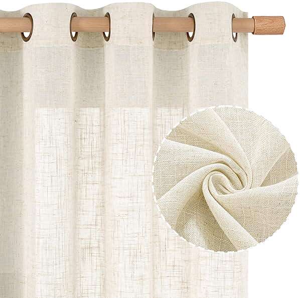 LAMIT Natural Ivory Linen Semi Sheer Curtains 84 inch Length, Cream Light Filtering Soft Thick Neutral Living Room Drapes with Bronze Grommet for Bedroom/Farmhouse, 2 Panels, 52 x 84 Inch - Image 1