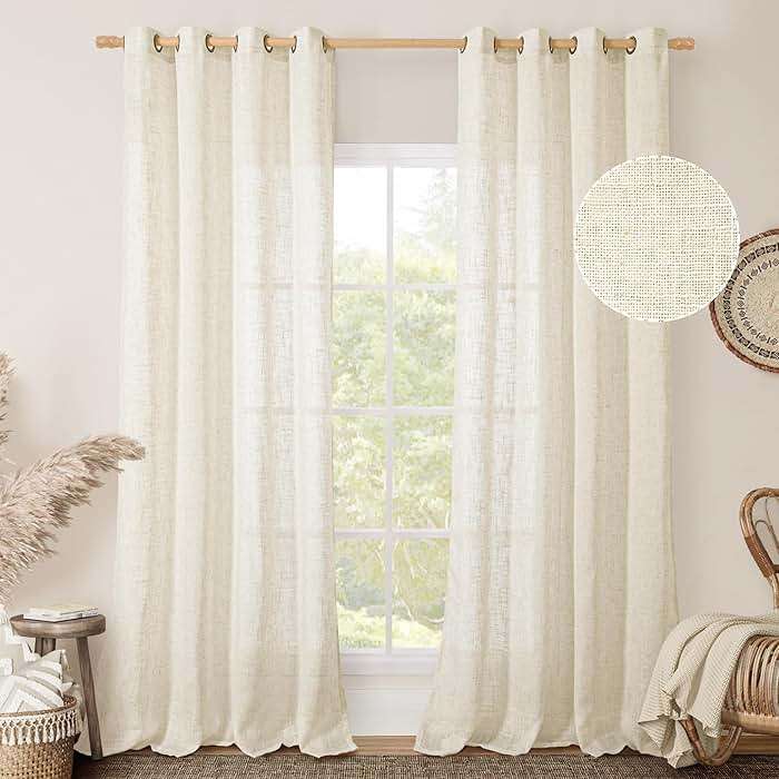 LAMIT Natural Ivory Linen Semi Sheer Curtains 84 inch Length, Cream Light Filtering Soft Thick Neutral Living Room Drapes with Bronze Grommet for Bedroom/Farmhouse, 2 Panels, 52 x 84 Inch - Image 2