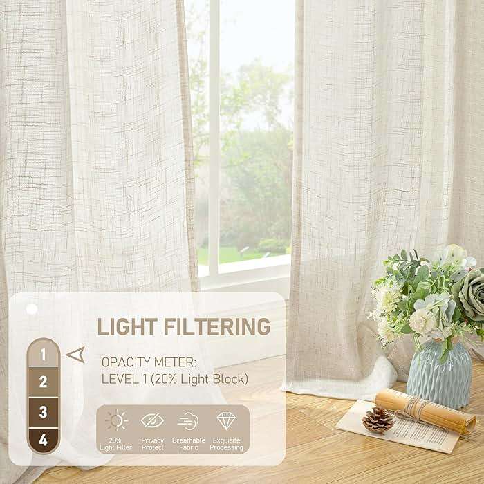 LAMIT Natural Ivory Linen Semi Sheer Curtains 84 inch Length, Cream Light Filtering Soft Thick Neutral Living Room Drapes with Bronze Grommet for Bedroom/Farmhouse, 2 Panels, 52 x 84 Inch - Image 5
