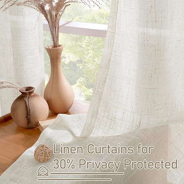 LAMIT Natural Ivory Linen Semi Sheer Curtains 84 inch Length, Cream Light Filtering Soft Thick Neutral Living Room Drapes with Bronze Grommet for Bedroom/Farmhouse, 2 Panels, 52 x 84 Inch - Image 6