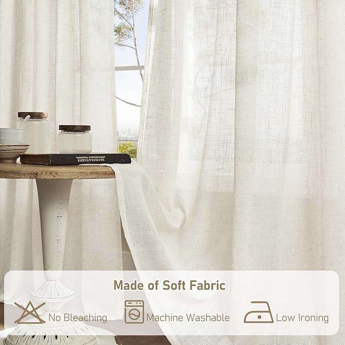 LAMIT Natural Ivory Linen Semi Sheer Curtains 84 inch Length, Cream Light Filtering Soft Thick Neutral Living Room Drapes with Bronze Grommet for Bedroom/Farmhouse, 2 Panels, 52 x 84 Inch - Image 8