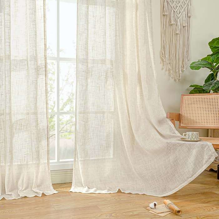 LAMIT Natural Ivory Linen Semi Sheer Curtains 84 inch Length, Cream Light Filtering Soft Thick Neutral Living Room Drapes with Bronze Grommet for Bedroom/Farmhouse, 2 Panels, 52 x 84 Inch - Image 9