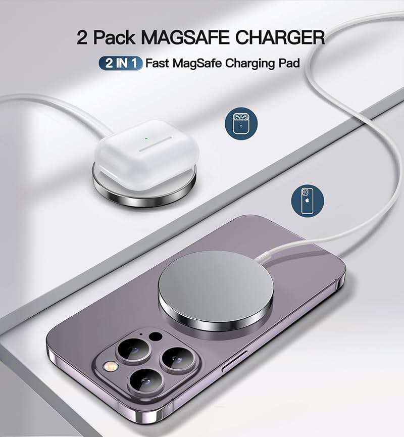Magnetic Wireless Charger 15W Fast Mag Safe Charger for Cell iPhone 17 Pro Max/17 Pro/17 Air/17/16/15/14/13/12 Series 2 Pack Charging Pad for AirPods 3/2/Pro 2/Pro Original Replacement - Image 5