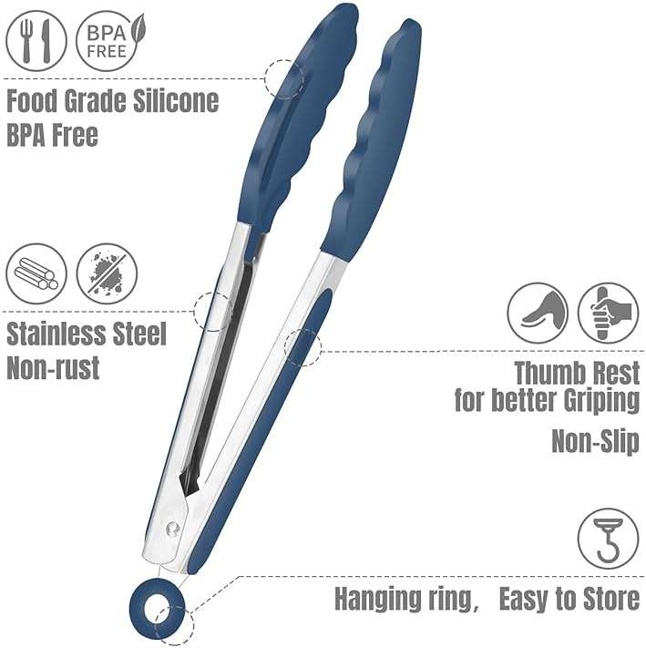 Hotec Mini Silicone Kitchen Tongs for Cooking - 7-Inch Small Serving Tongs with Silicone Tips, Set of 3 (Blue) - Image 5