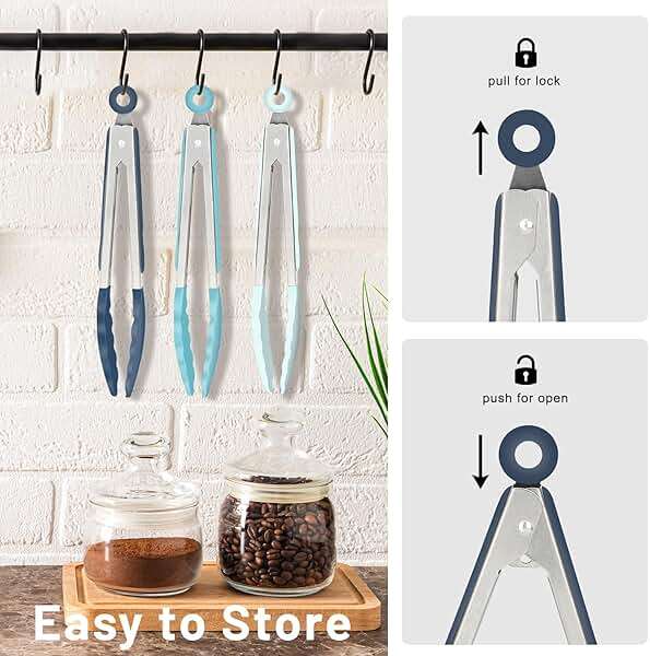 Hotec Mini Silicone Kitchen Tongs for Cooking - 7-Inch Small Serving Tongs with Silicone Tips, Set of 3 (Blue) - Image 7