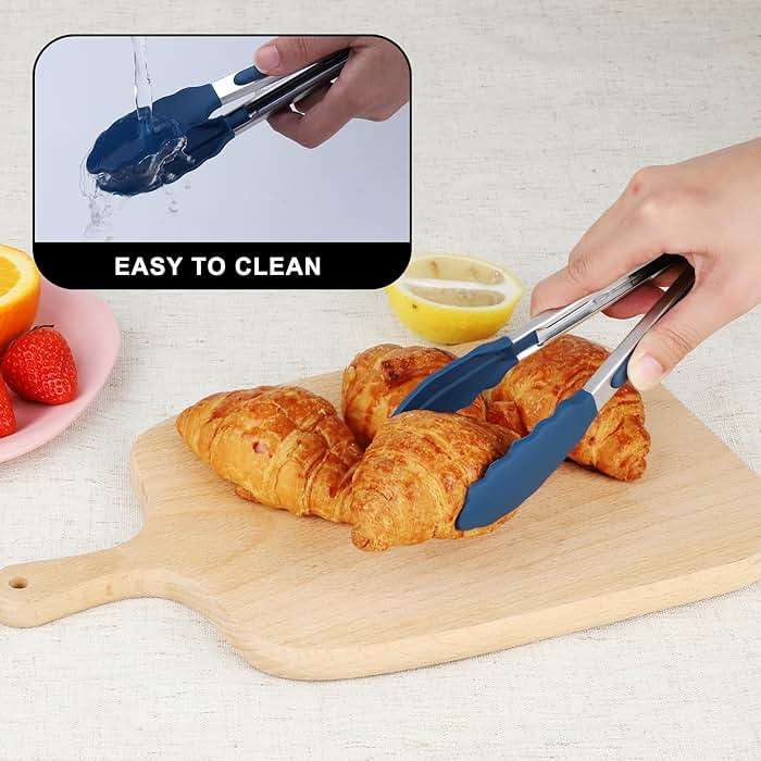 Hotec Mini Silicone Kitchen Tongs for Cooking - 7-Inch Small Serving Tongs with Silicone Tips, Set of 3 (Blue) - Image 8