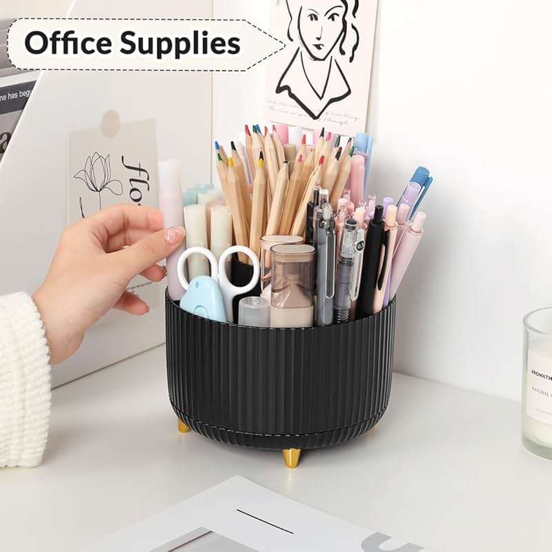 SKYDUE 360 Degree Rotating Desk Organizer, Dual-Purpose Pencil Pen Holder for Desktop, Rotating Desk Pen Organizer with 5 Slots, Office Supplies, Pencil Cup for Office, School, Home - Image 2