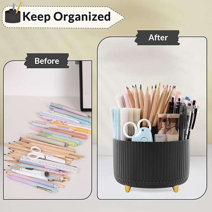 SKYDUE 360 Degree Rotating Desk Organizer, Dual-Purpose Pencil Pen Holder for Desktop, Rotating Desk Pen Organizer with 5 Slots, Office Supplies, Pencil Cup for Office, School, Home - Image 4