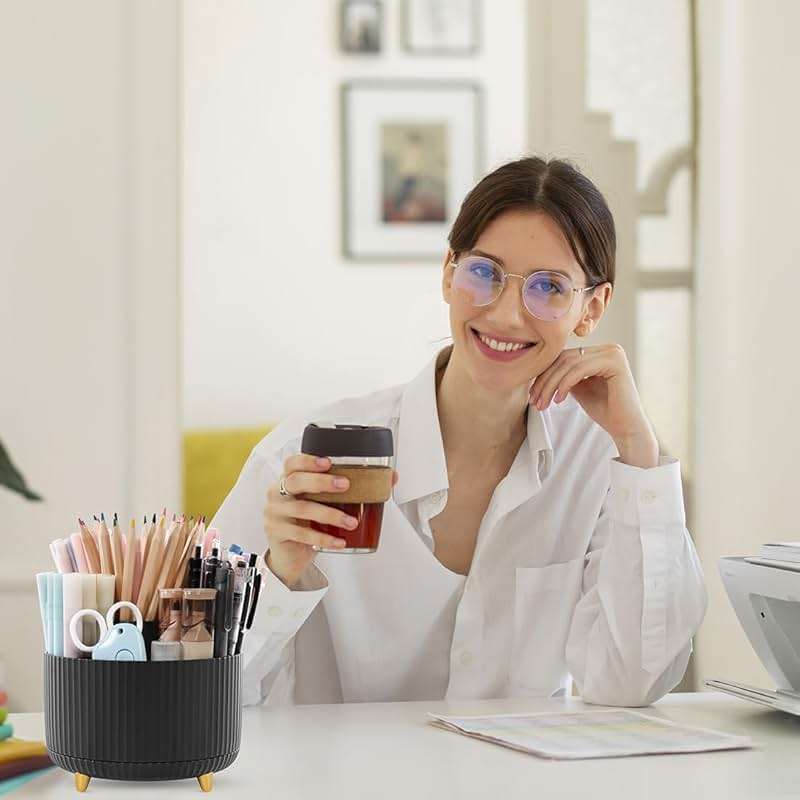 SKYDUE 360 Degree Rotating Desk Organizer, Dual-Purpose Pencil Pen Holder for Desktop, Rotating Desk Pen Organizer with 5 Slots, Office Supplies, Pencil Cup for Office, School, Home - Image 7