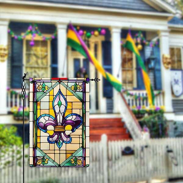 Jauageon Welcome Mardi Gras Garden Flag Fleur de Lis Garden Flag Glass Style Welcome New Orleans Vertical Double Sided Rustic Farmland Burlap Yard Lawn Outdoor Decor 12.5x18" - Image 2