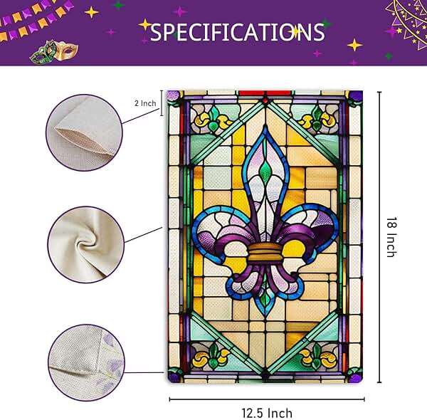 Jauageon Welcome Mardi Gras Garden Flag Fleur de Lis Garden Flag Glass Style Welcome New Orleans Vertical Double Sided Rustic Farmland Burlap Yard Lawn Outdoor Decor 12.5x18" - Image 3