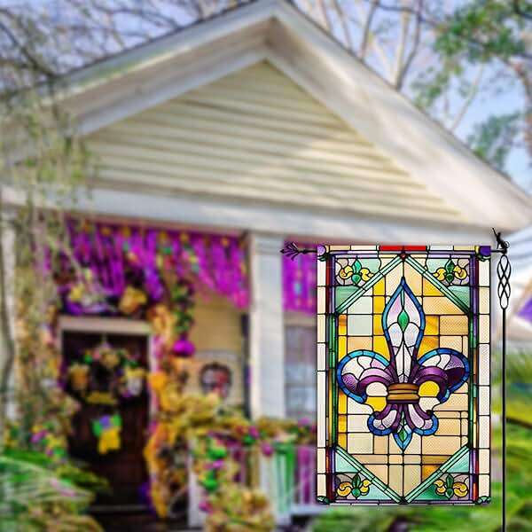 Jauageon Welcome Mardi Gras Garden Flag Fleur de Lis Garden Flag Glass Style Welcome New Orleans Vertical Double Sided Rustic Farmland Burlap Yard Lawn Outdoor Decor 12.5x18" - Image 5