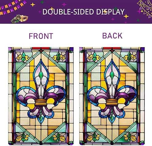 Jauageon Welcome Mardi Gras Garden Flag Fleur de Lis Garden Flag Glass Style Welcome New Orleans Vertical Double Sided Rustic Farmland Burlap Yard Lawn Outdoor Decor 12.5x18" - Image 6