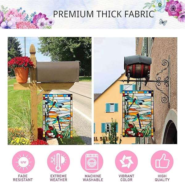 Jauageon Spring Summer Dragonfly Garden Flag Glass Style Flowers Garden Flag Vertical Double Sided Rustic Farmland Burlap Yard Lawn Outdoor Decor 12.5x18" - Image 7