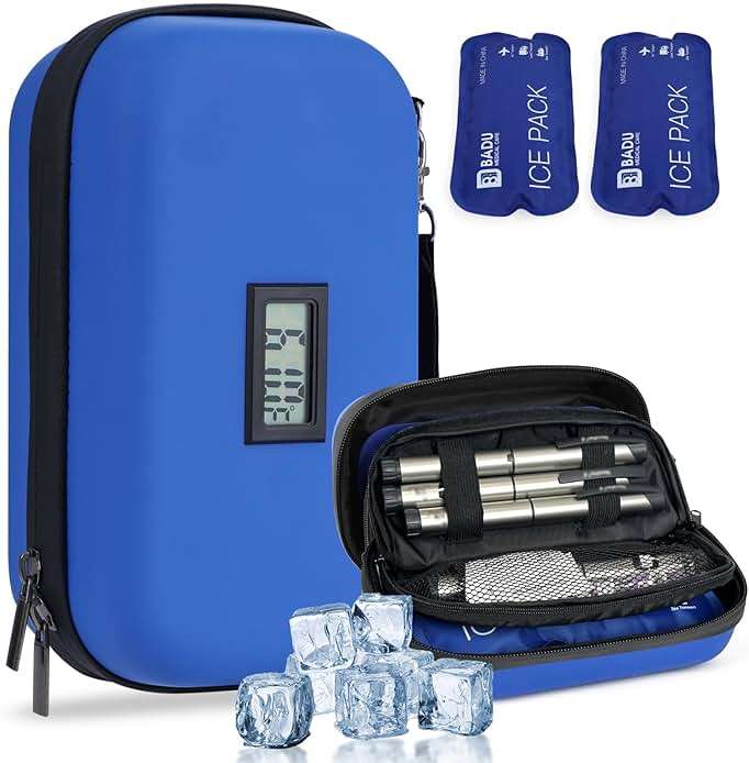 HIMDUZE Insulin Cooler Travel Case TSA Approved Refrigerated Medicine Cooler for Travel w/Thermometer Temperature Diabetic Travel Case w/2 Reusable Ice Packs for Daily Life Trip, Blue - Image 1