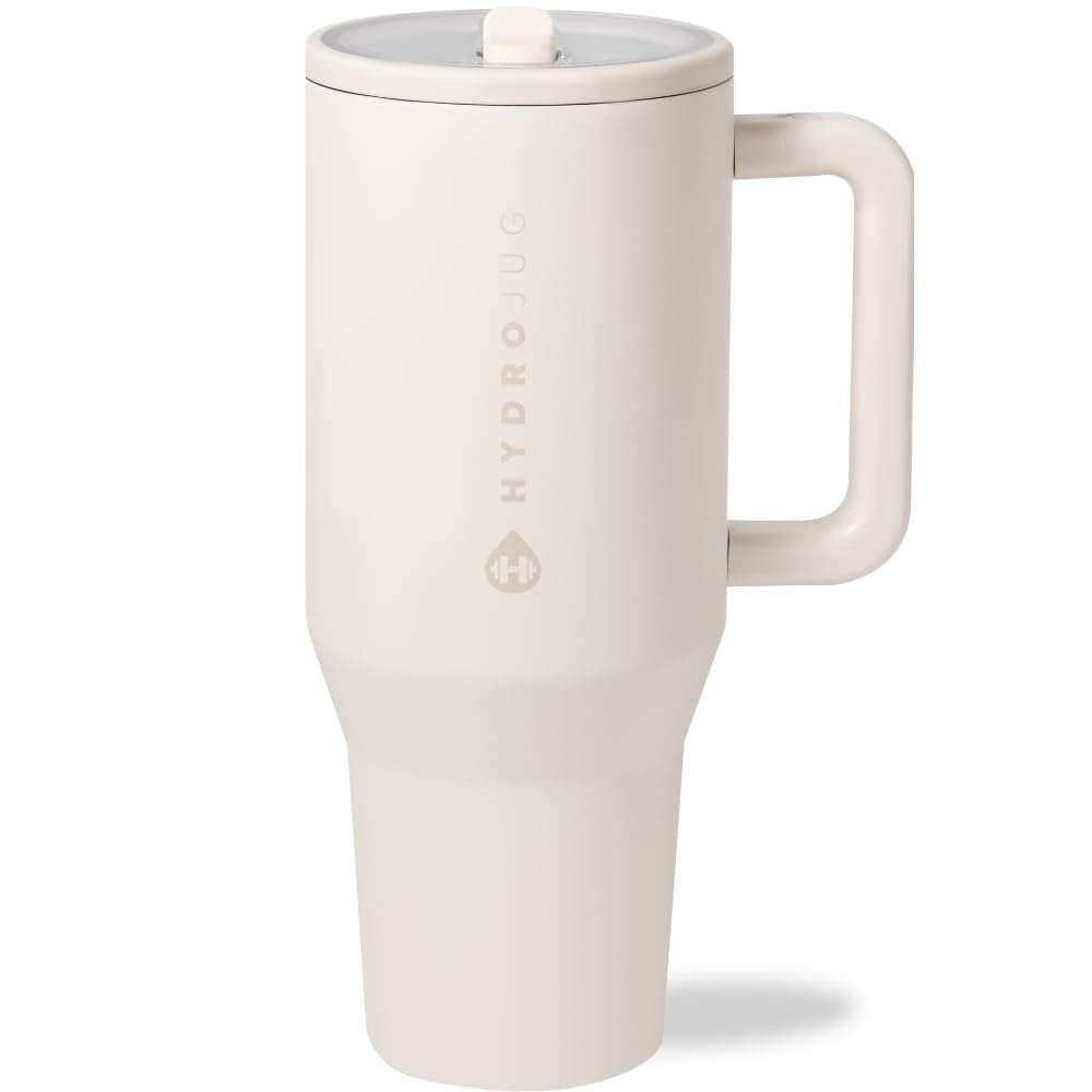HydroJug Traveler - 40 oz Water Bottle with Handle & Flip Straw - Fits in Cup Holder, Leak Resistant Tumbler-Reusable Insulated Stainless Steel & Rubber Base - Gifts for Women & Men, Cream - Image 1