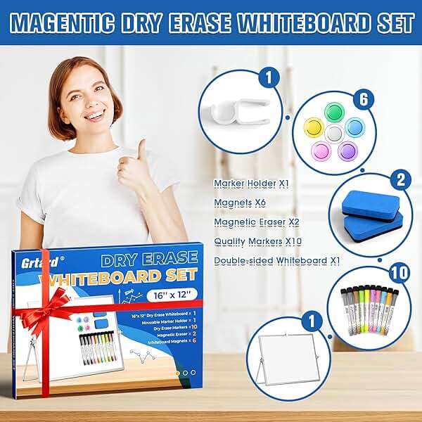 Grtard Dry Erase Magnetic White Board, 16''x12'' Double-Sided Desktop Whiteboard with Stand, Portable Small Whiteboard Set, Dry Erase Board for to-Do Lists, Planning & Office, Home - Image 3
