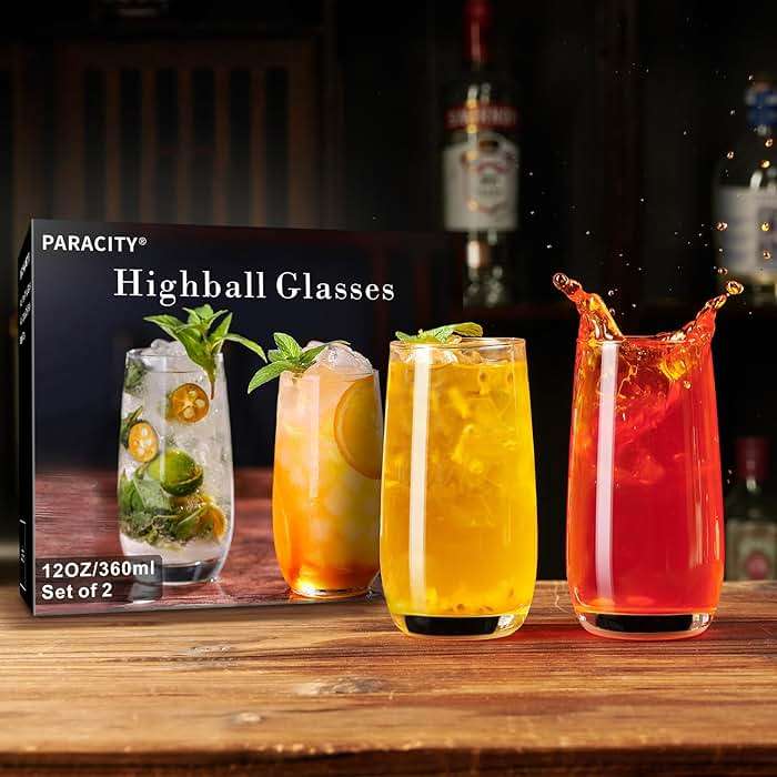 PARACITY Highball Glasses Set of 2, Drinking Glasses 12 Oz, Clear Glass Cups, Tall Tumbler Water Glasses, Glassware Set for Cocktail, Coffee, Mojitos - Image 6