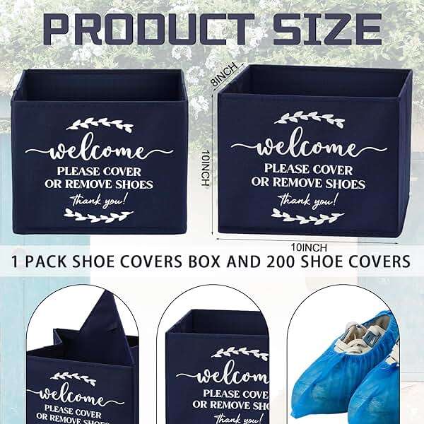 Suzile 200 Pack Disposable Shoe Covers with Dispenser Box Waterproof Disposable Non Slip Shoe Booties Foot Covers with Storage Box for Guests Indoor Open House Supplies(Dark Blue) - Image 3