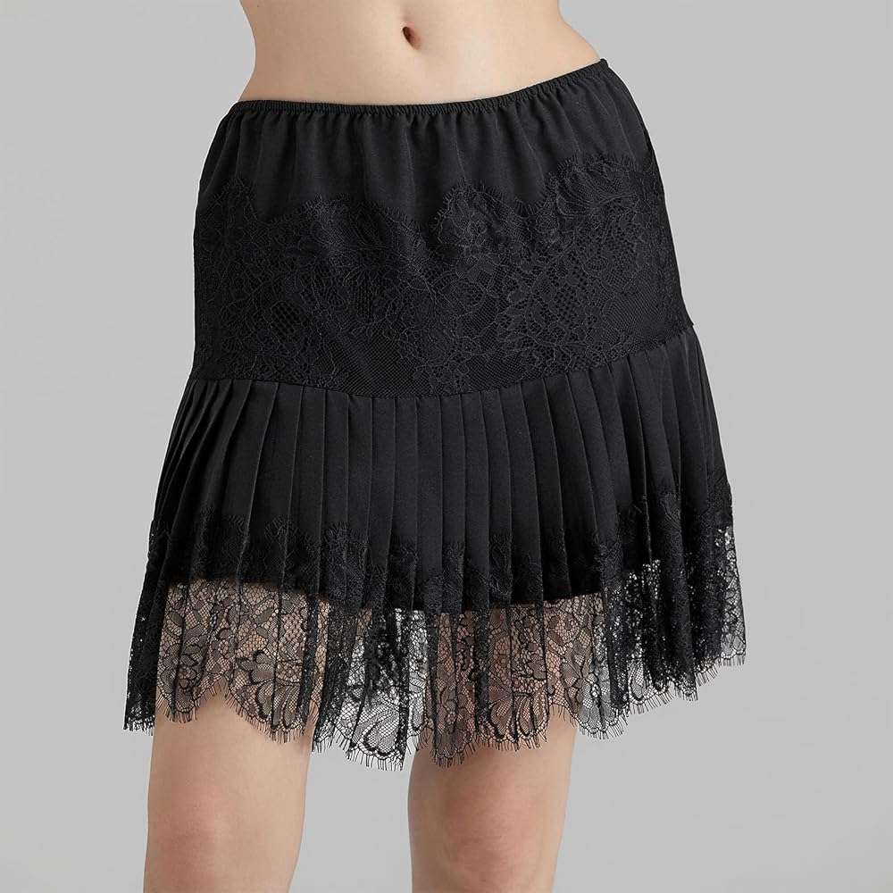 Women Y2k Lace Mini Skirt Low Rise Pleated Ruffle Half Slip Skirt Layered Flowy Short Skirt Streetwear - Image 2