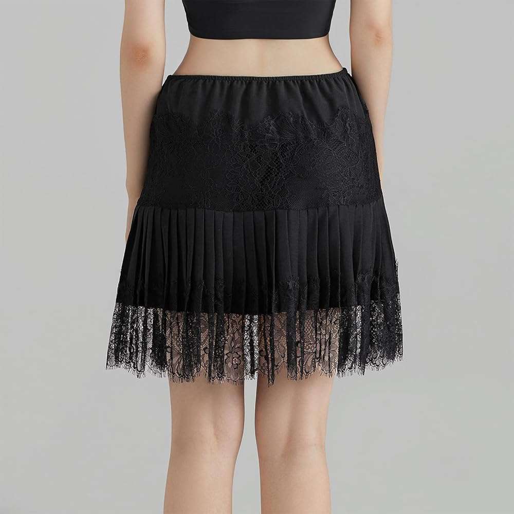Women Y2k Lace Mini Skirt Low Rise Pleated Ruffle Half Slip Skirt Layered Flowy Short Skirt Streetwear - Image 5