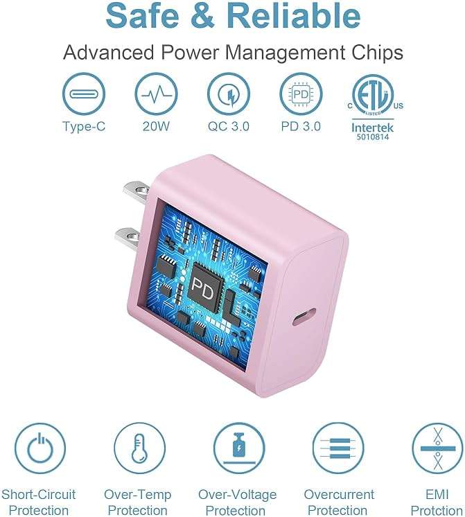 Novobit iPhone Charger, Fast Charging USB Type C ,Charge Block for iPhone 16,16 Plus, 16 Pro Max, 15, 15 Pro Max, iPad Pro/AirPods , Pink - Image 5