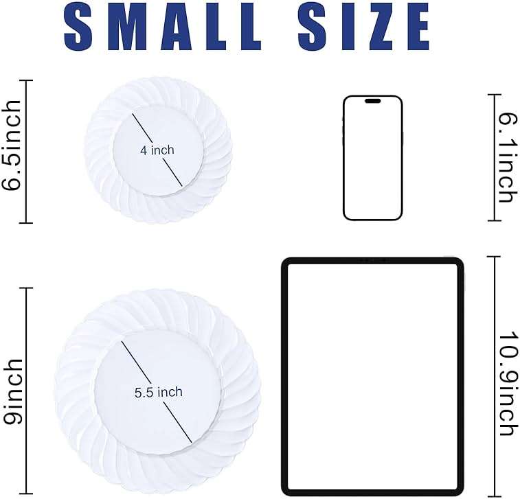U-QE 100 Pieces White Plastic Plates - Premium White Disposable Plates for Wedding and Party Use Including 50PCS 9 '' Dinner Plate & 50PCS 6.5 '' Dessert Plate - Image 3